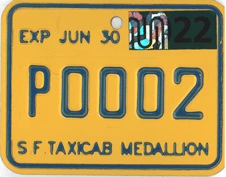 Purchase medallion has a yellow plate with blue embossed lettering and will have a “P” prefix. 