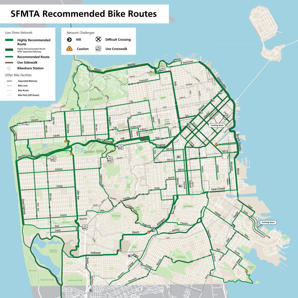 Map of SFMTA Recommended Bike Routes