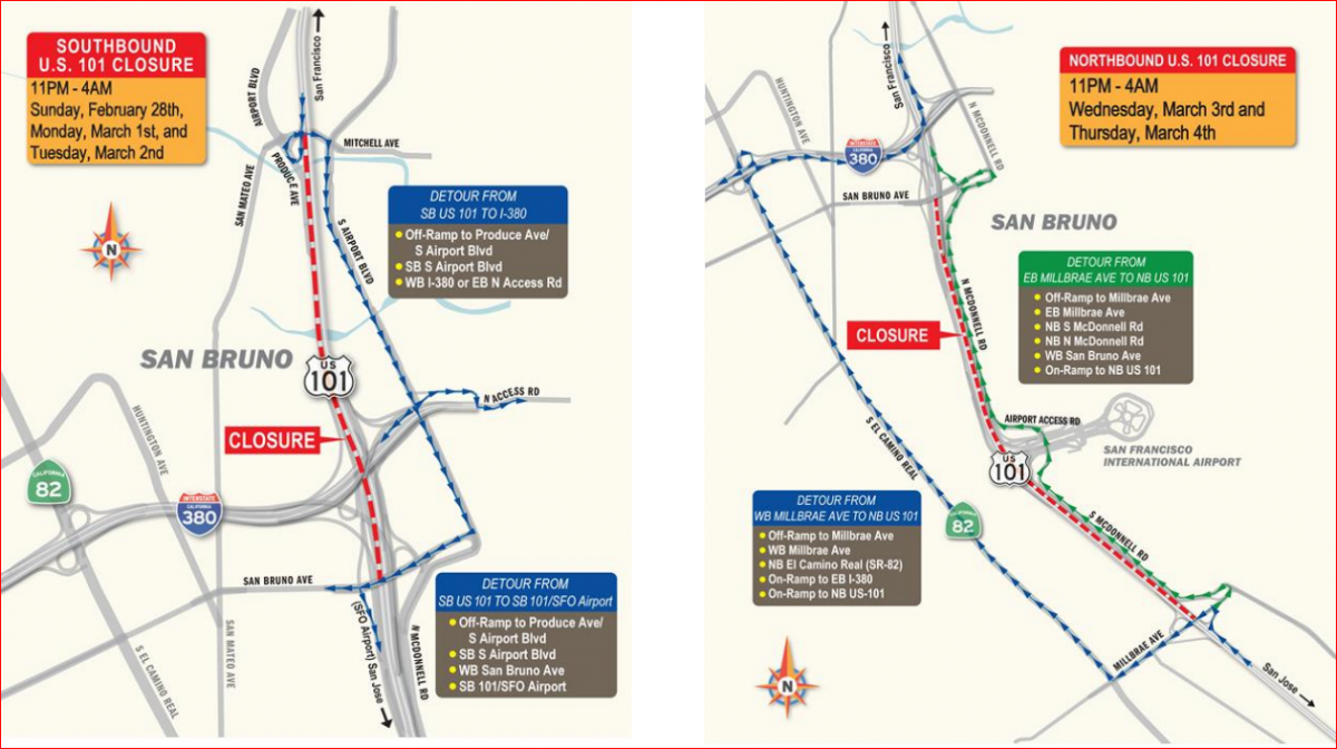 SFO 101 freeway closure 