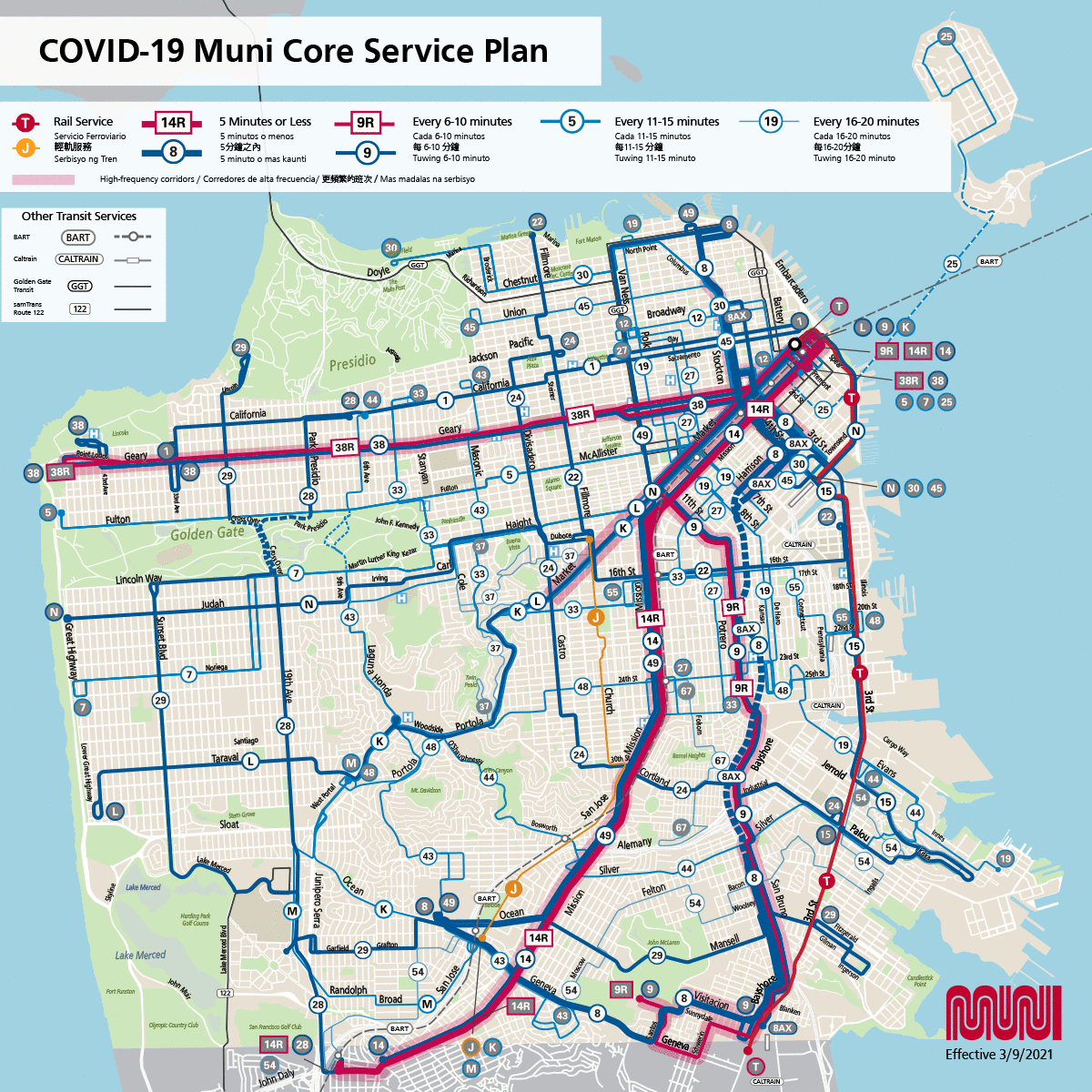 COVID-19 Muni Core Service Plan Map