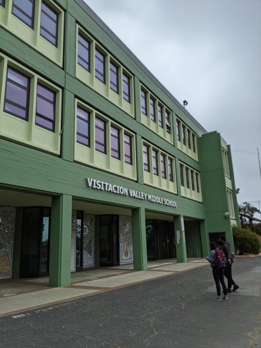 green colored entrance to Visitacion Valley Middle School