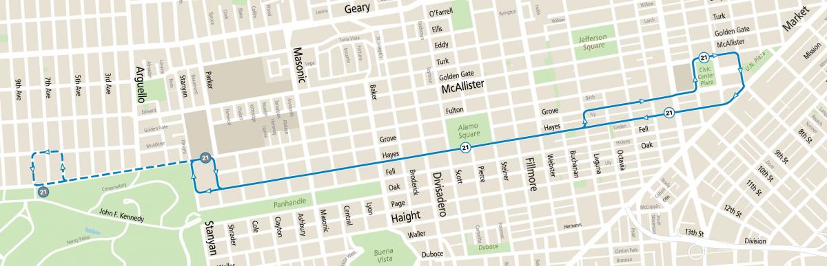 21 Hayes Modified Route Map (including evening & weekend extension to Fulton & 8th)