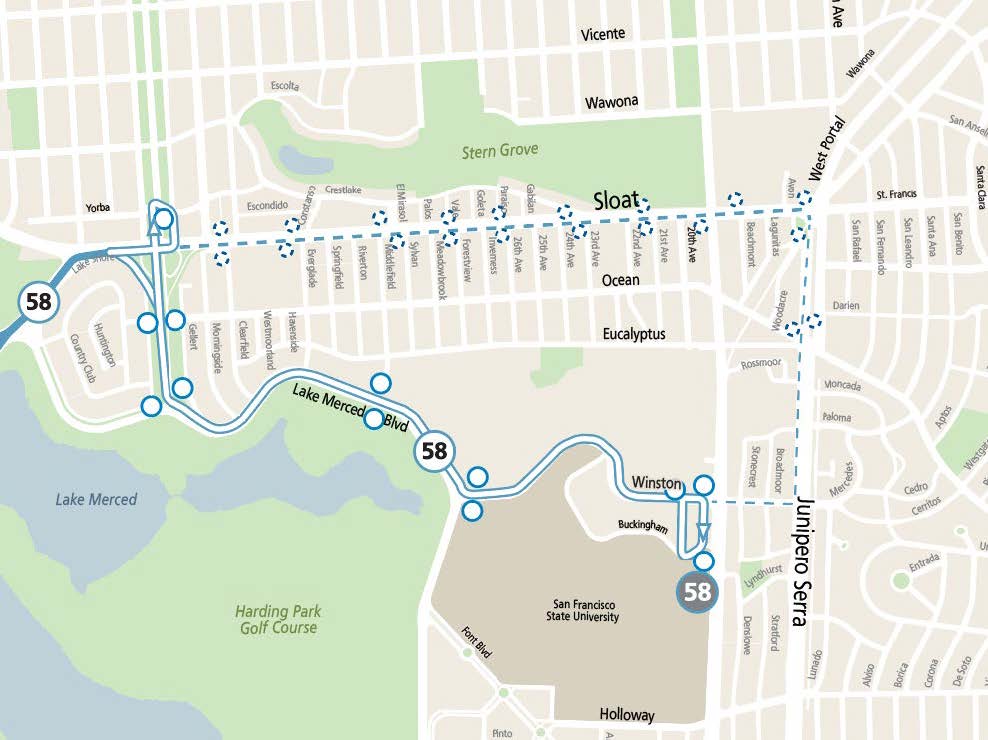 58 Lake Merced Route Map segment 2