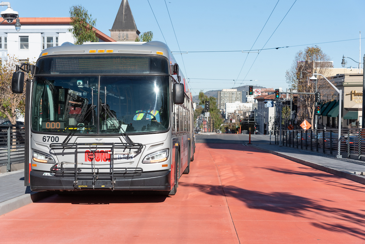 Bus testing the red BRT Lane on Van Ness