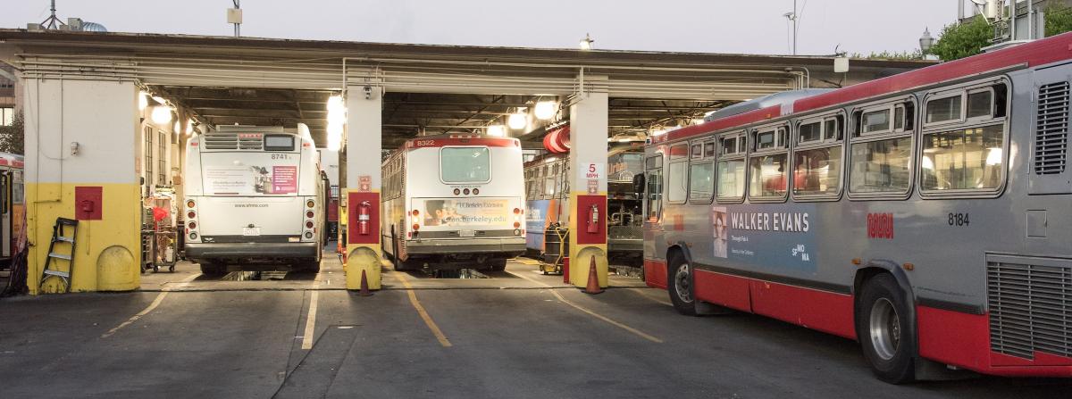 Kirkland Bus Yard bays with coaches entering for maintenance.