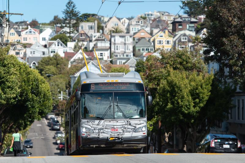 The 6 Haight-Parnassus bus climbs a hill