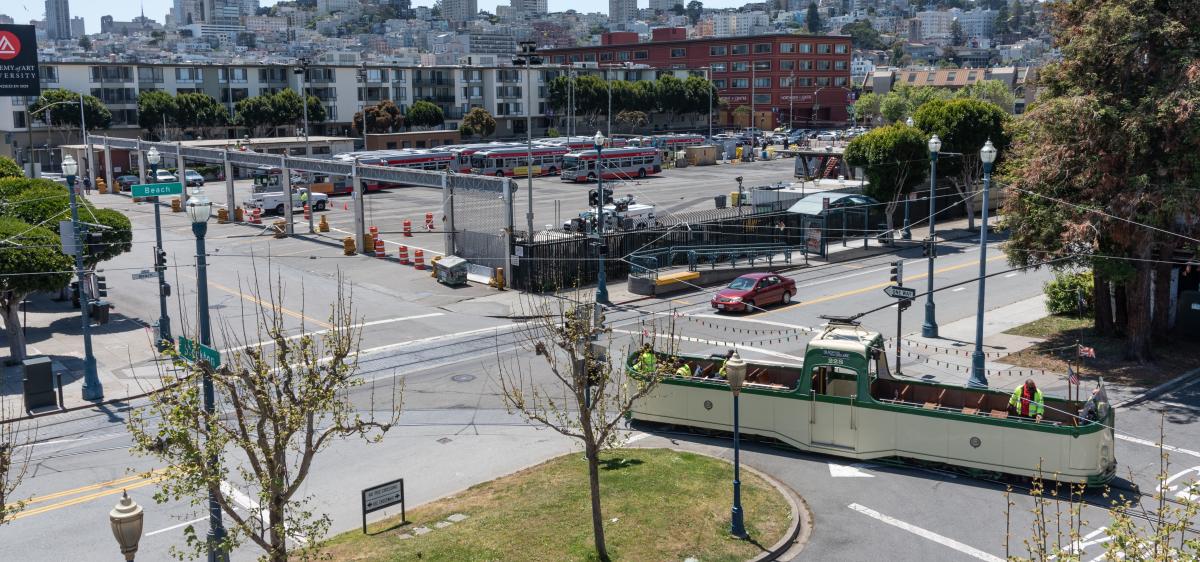 Boat Tram leaving Kirkland Bus Yard