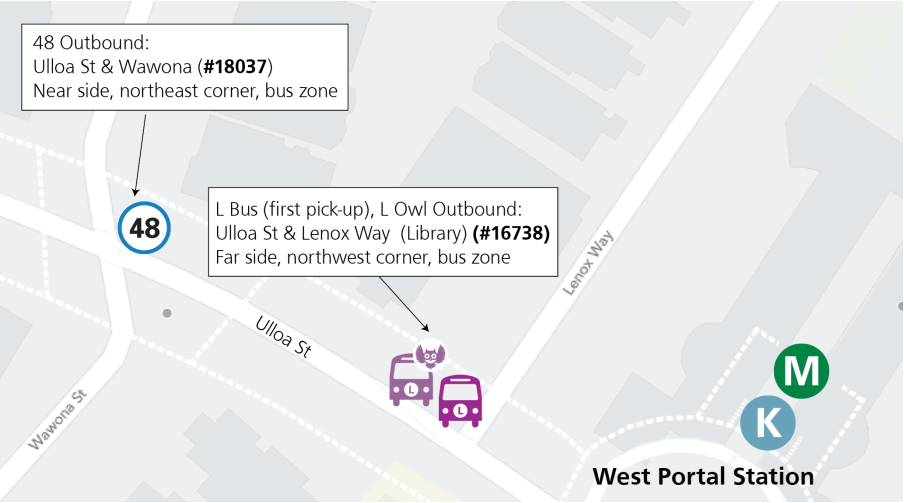 Map showing new stop location for the 48 Quintara/24th St. effective Jan. 7, 2023