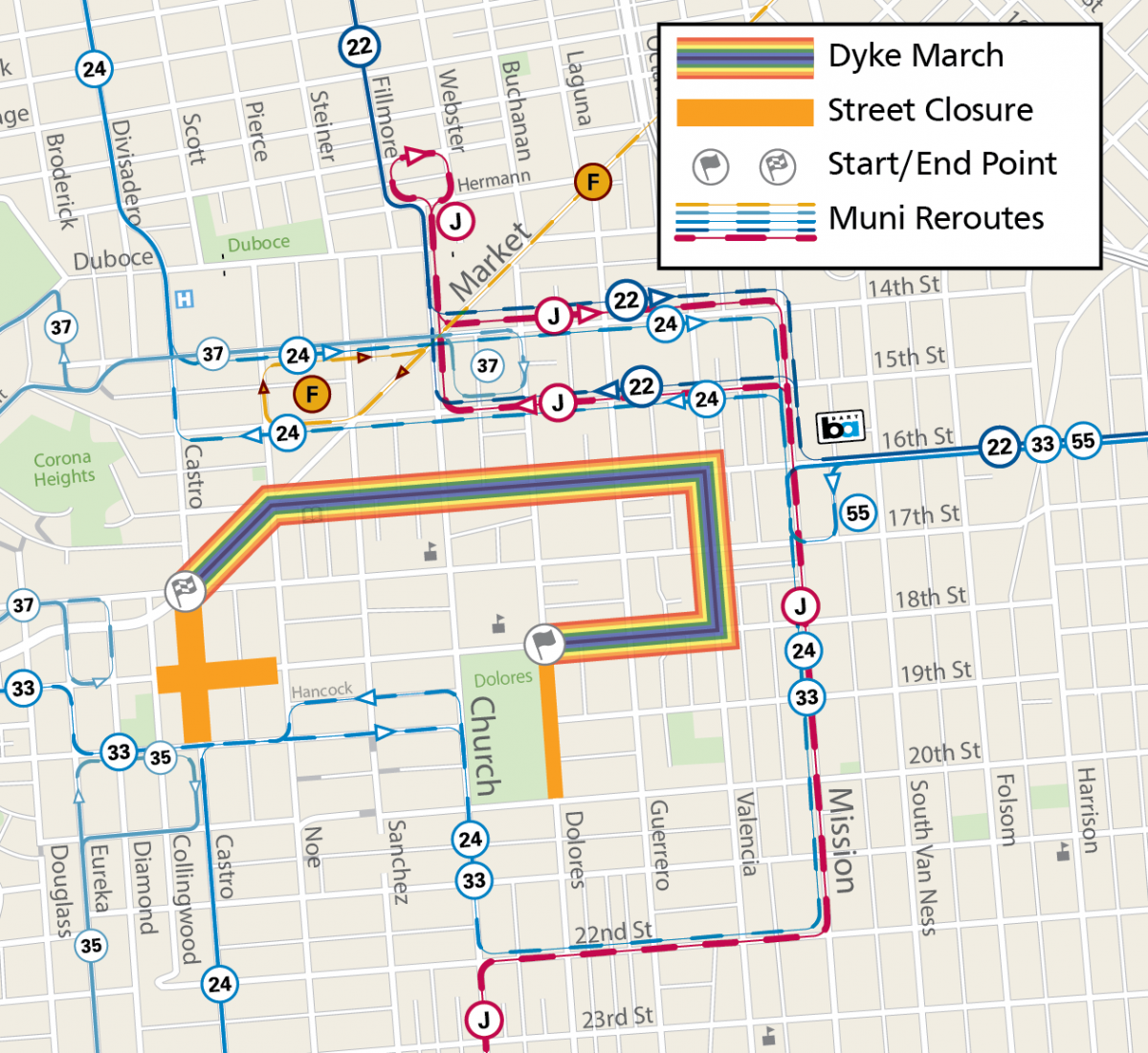 SF Dyke March Muni Reroute Map