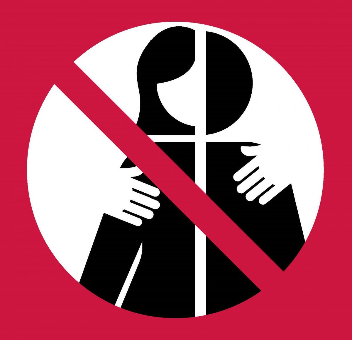 New symbol with hands off body indicating no gender-based harassment
