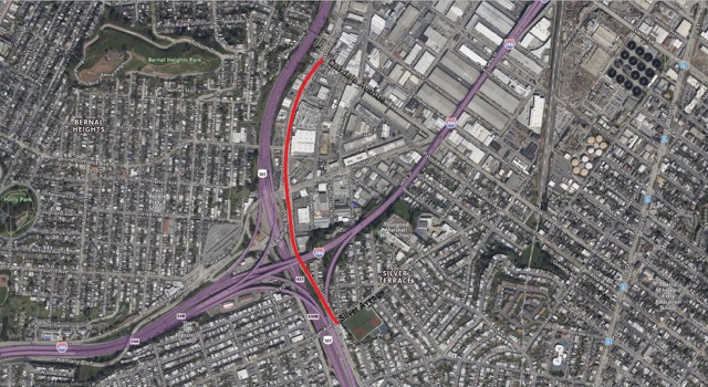 Extant of the quick-build project on Bayshore Boulevard from Silver to Oakdale avenues (Section 1) and potentially improvements in the future on Bayshore Boulevard from Oakdale to Jerrold avenues (Section 2). 