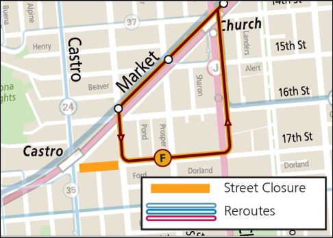 Event/Route map for Fleet Week Concert in the Castro