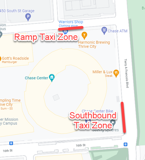 Map of taxi stand outside Chase Center. 