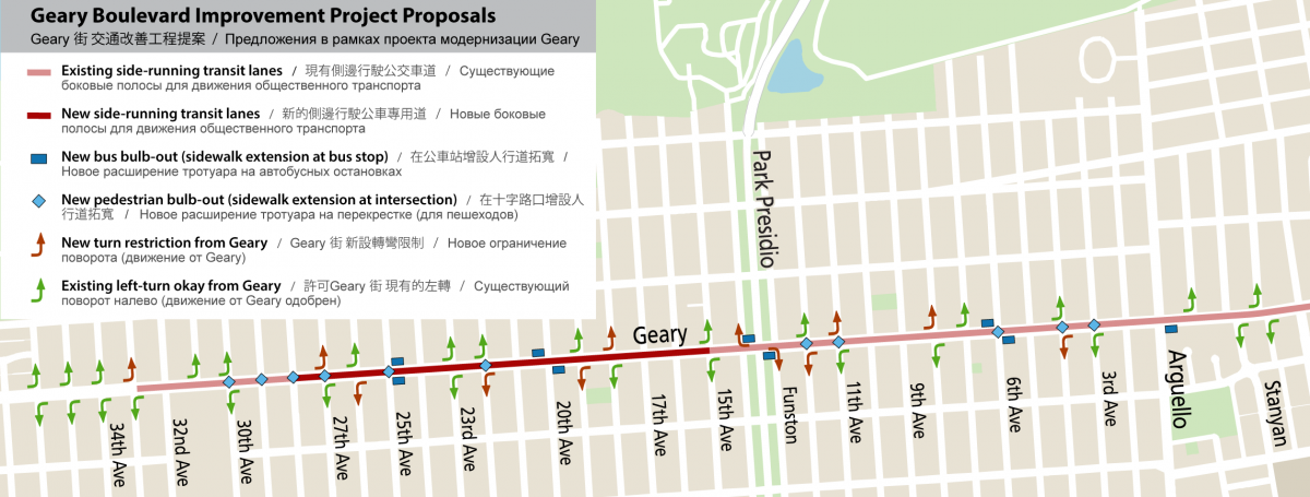 Geary Boulevard Improvement Project conceptual scope map image 