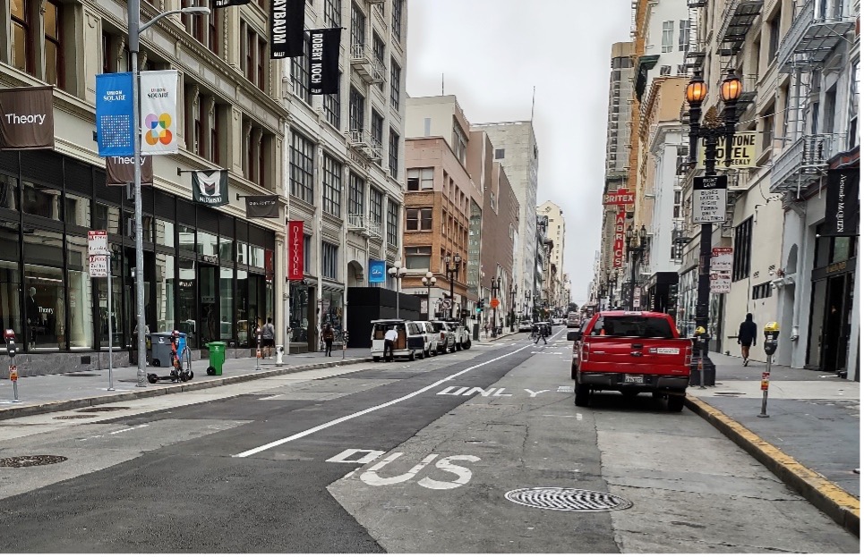 Photo: View of Geary Street from Kearny Street looking westwards.