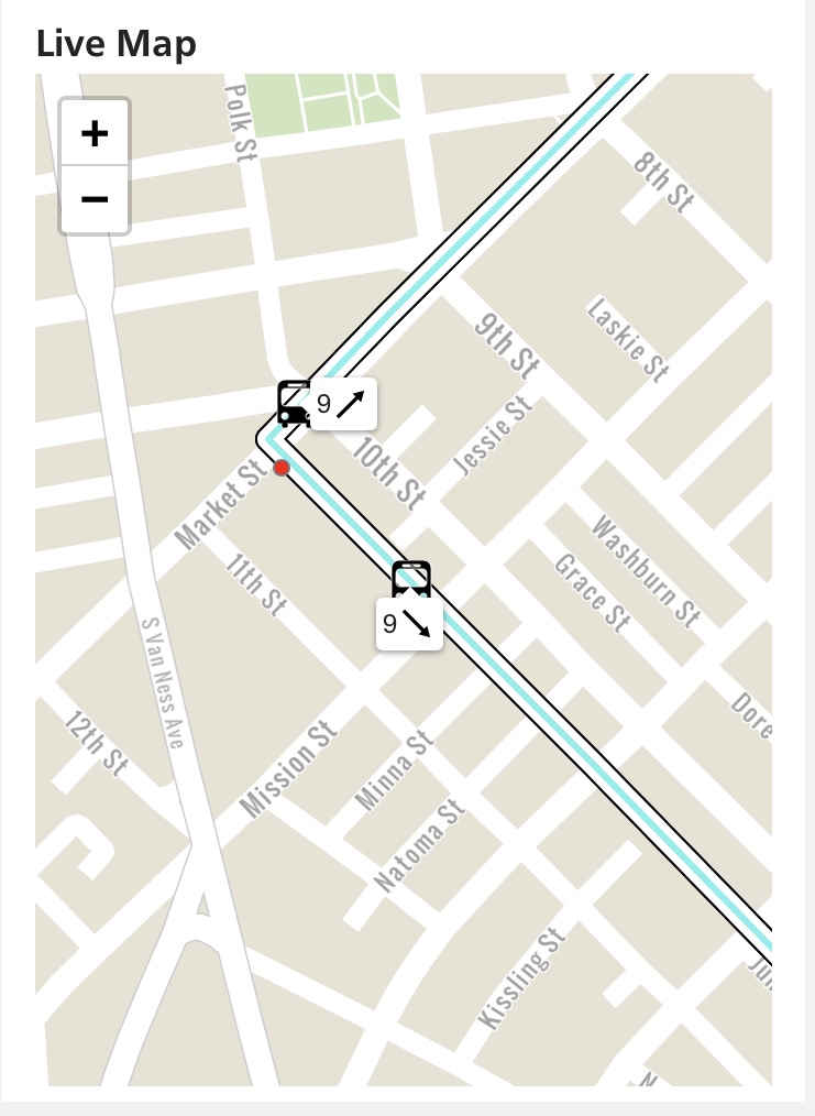 Live map image showing the real time approach of a vehicle's arrival to ensure that nobody misses their ride or gets on the wrong vehicle. 