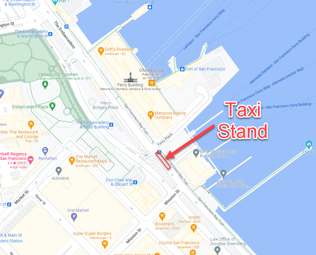Map showing the location of taxi stand
