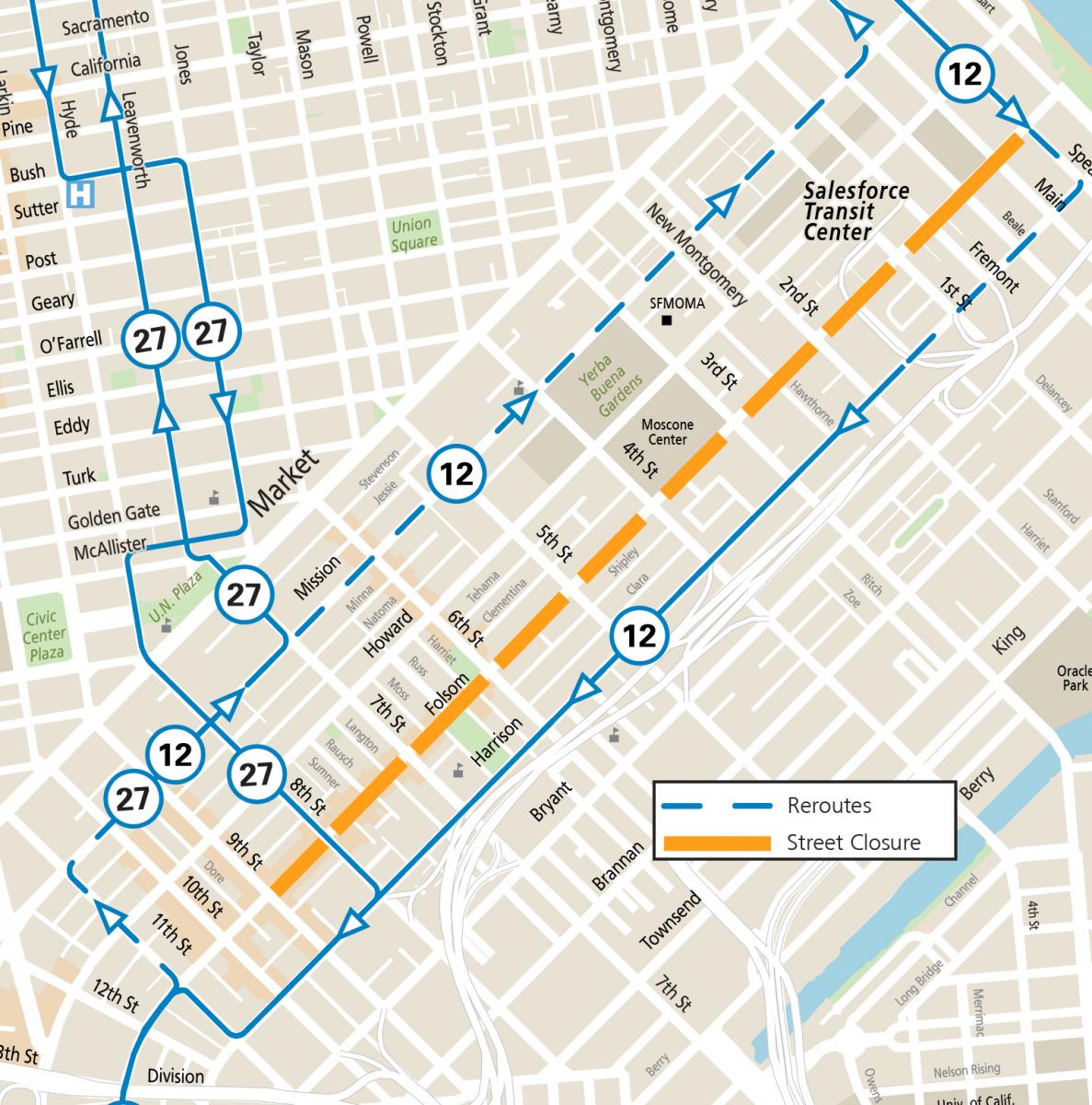Sunday Streets reroute map