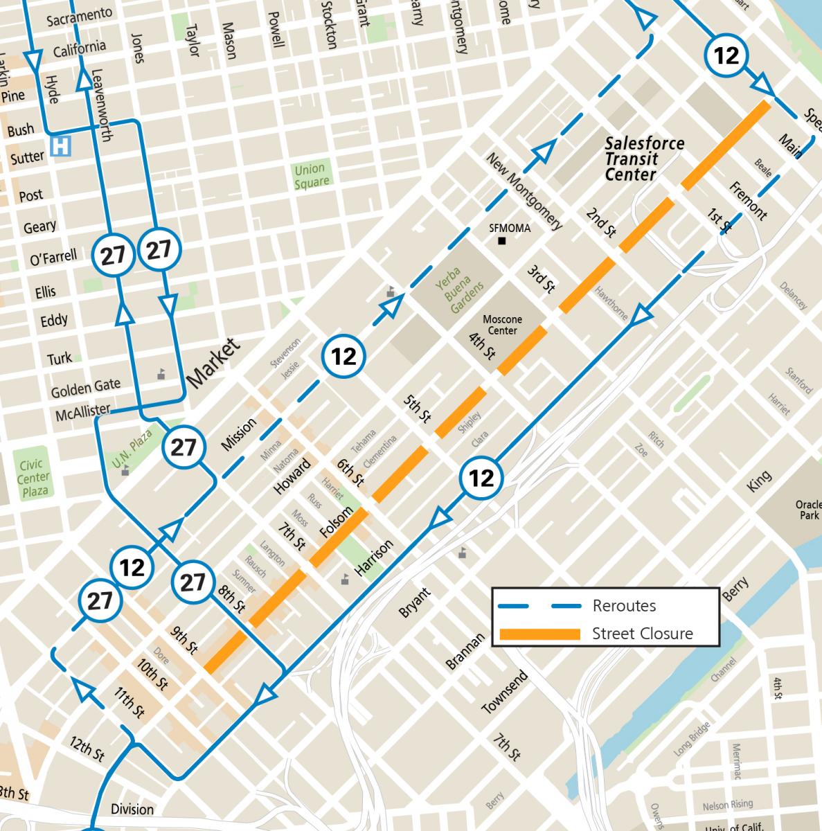 Sunday Streets reroute map