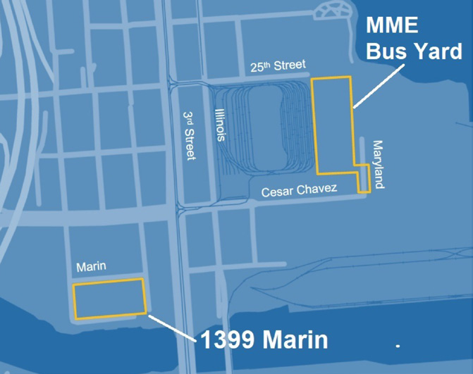 map showing locations of the MME and 1399 Marin Street facilities
