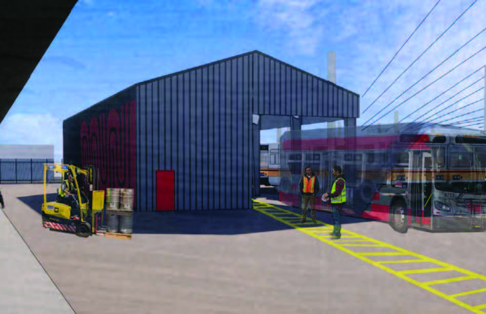 Conceptual digital rendering of Muni Metro East Bus Yard aerial view.