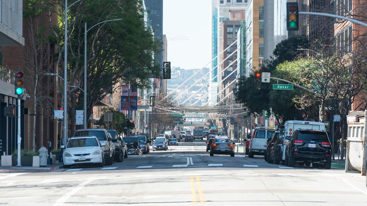 Photo of the existing parking and travel lane configuration on Howard Street