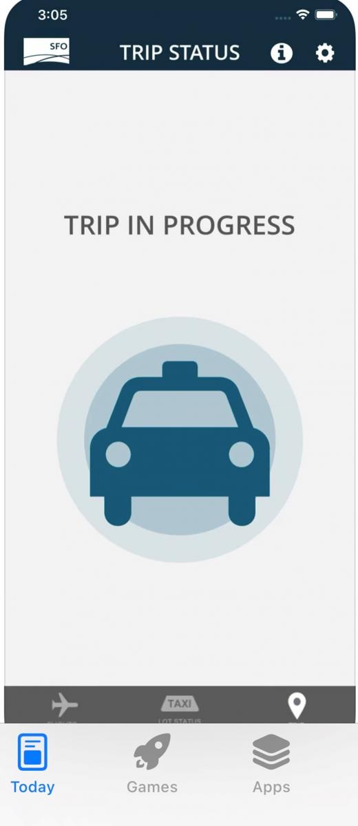 Screenshot of SFO TaxiQ App on a mobile phone. 