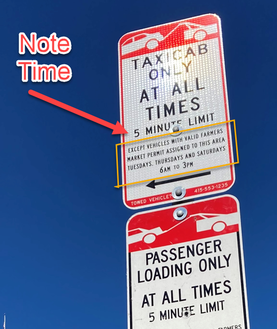 Taxi stand sign with remarks for the "Note Time"