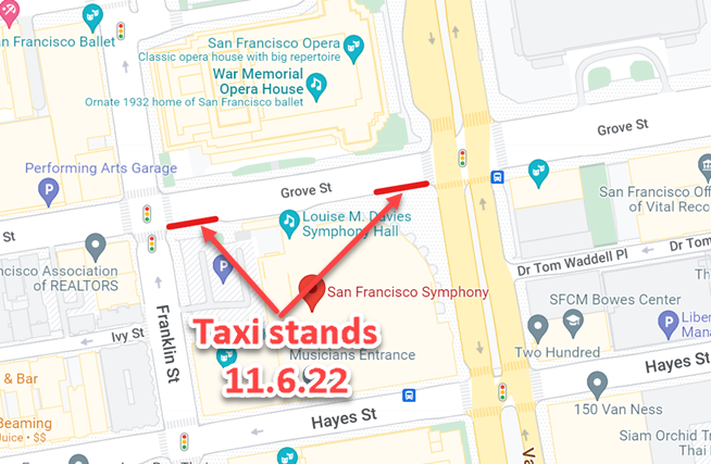 Location of relocated temporary taxi stands on Grove Street