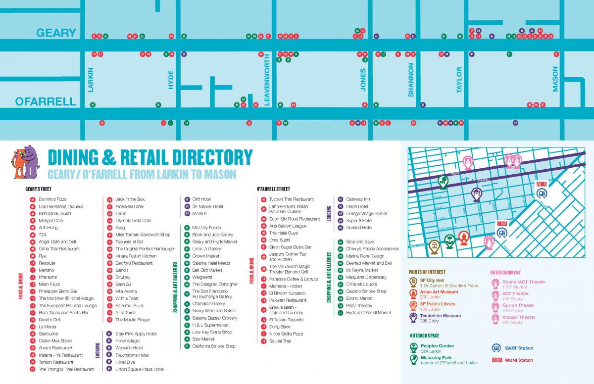 Business directory created for the Tenderloin Community Benefit District. The directory includes a map and photos of destinations in the Tenderloin