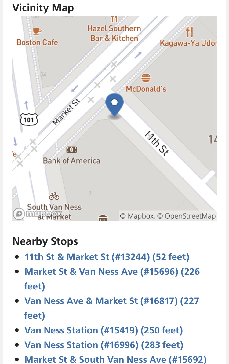 Image showing nearby stops using geolocation services.