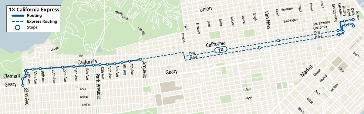Route map of the new 1X California Express Route