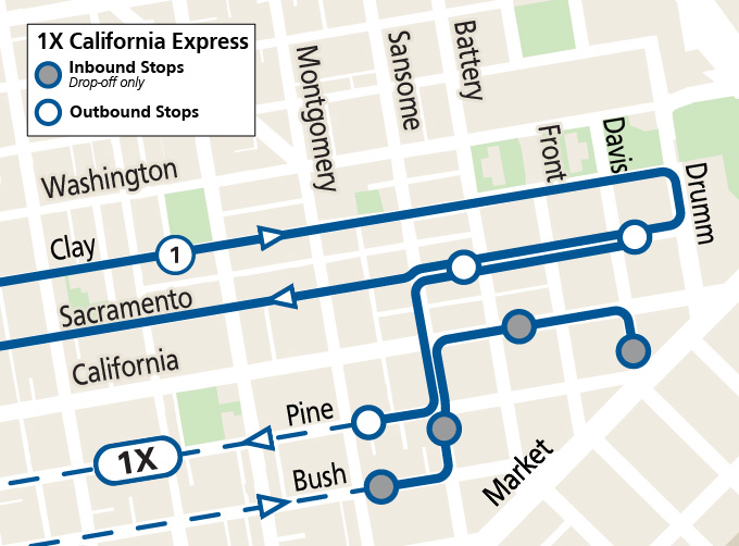 1X California Express terminal route map