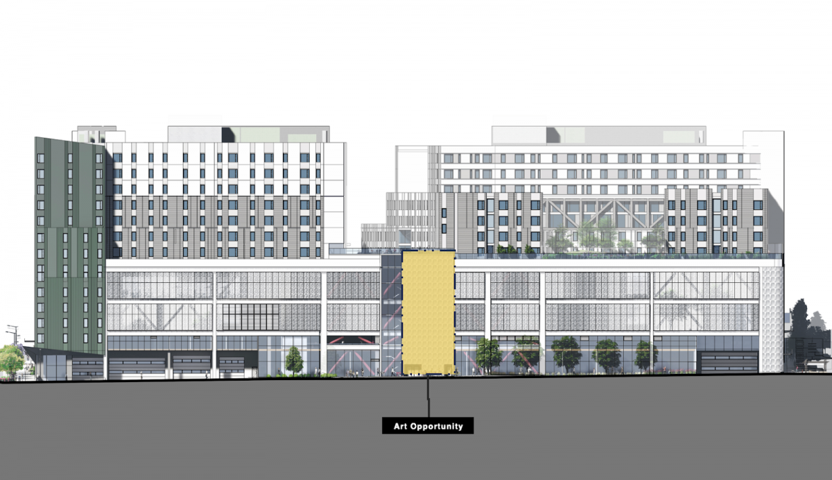 South elevation showing location of art opportunities on the Project site.