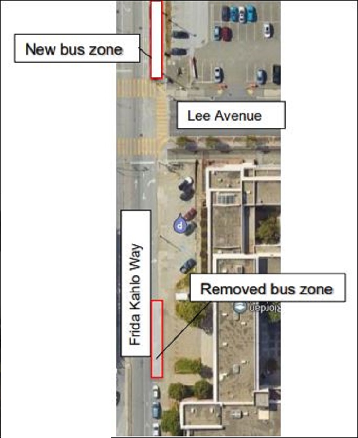 Photo showing locations of relocated 43 Masonic stop, effective Saturday, August 19, 2023