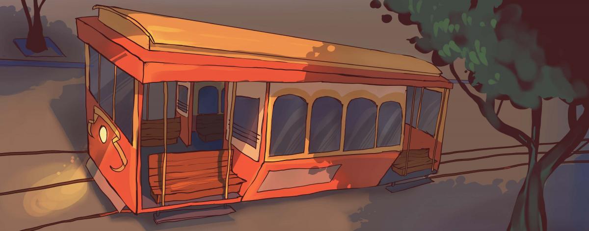 Drawing of a Cable Car in the late afternoon light