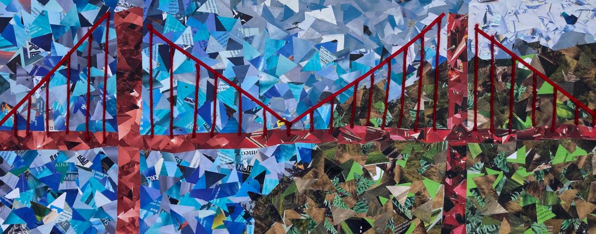 Collage of paper with the Golden Gate Bridge, the City and the sky