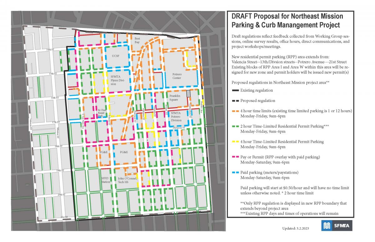 Proposed parking regulations including time limits, residential permit parking and paid parking