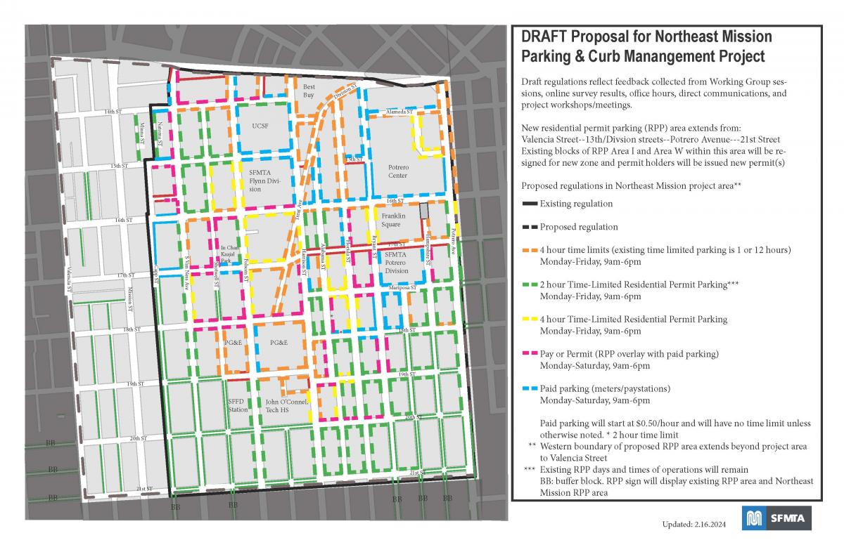 Proposed parking regulations including time limits, residential permit parking and paid parking