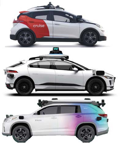 AV car example gallery. Three vehicles pictured.