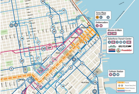 Map of Downtown Bay to Breakers 2024 service map