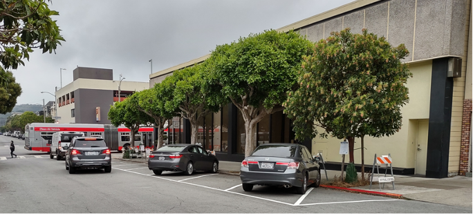 Photo of new angled parking spaces installed on 17th Avenue south of Geary