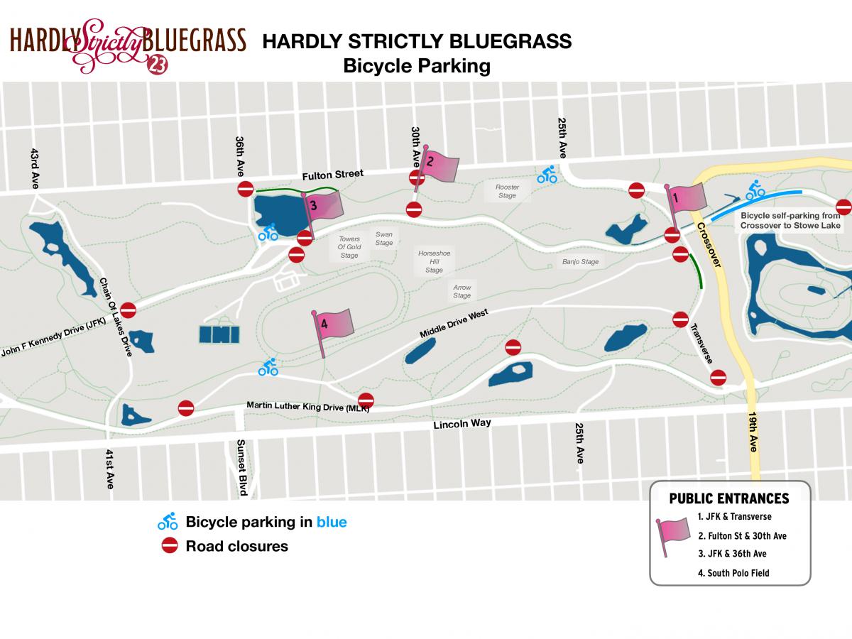 Bicycle parking map for Hardly Strictly Bluegrass 2023