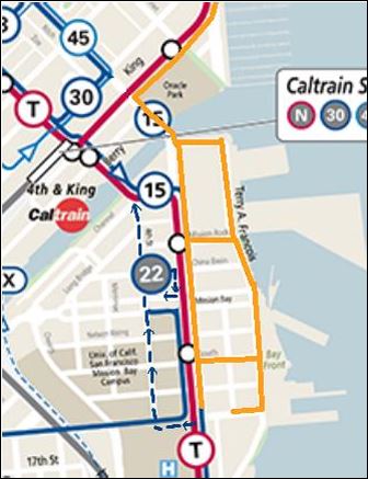 Service Map showing Muni reroutes and street closures for the 2023 JP Morgan Chase Corporate Challenge