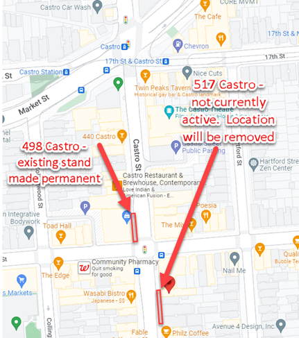 Taxi stands on Castro Street map