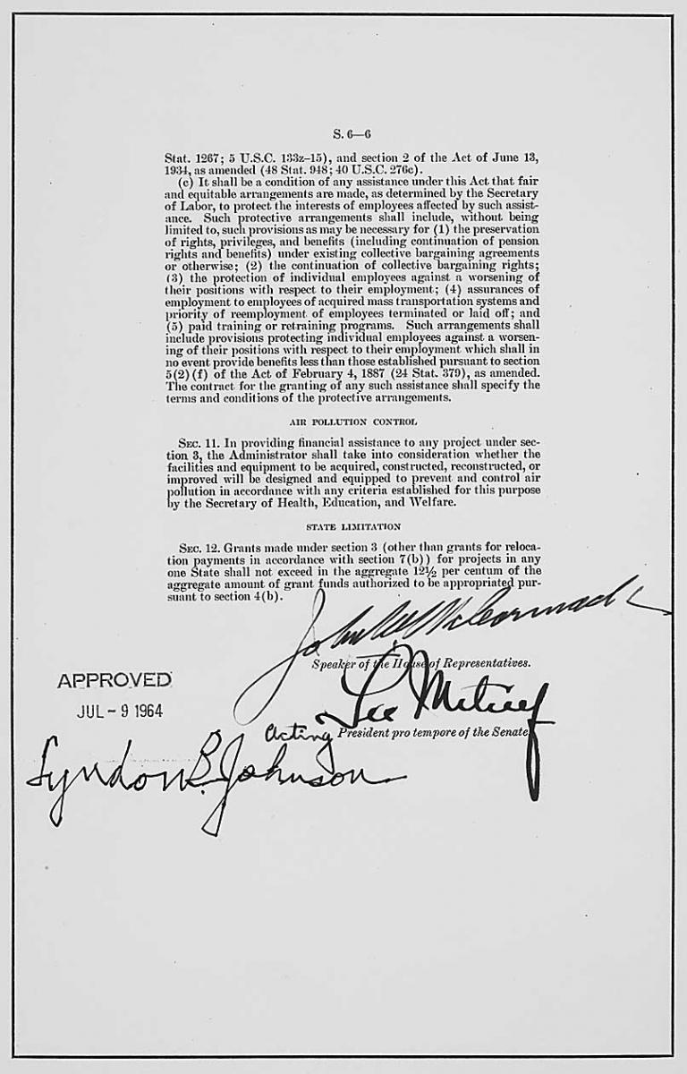 Text of documentation with signatures towards the bottom of the page with time stamped notation of 1964