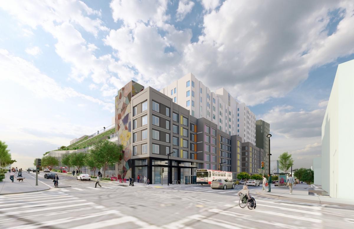 Rendering of the housing facilities along Bryant Street with all-family affordable housing