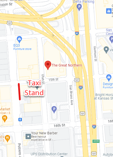 Map for the location of temporary taxi stand during Pink Block