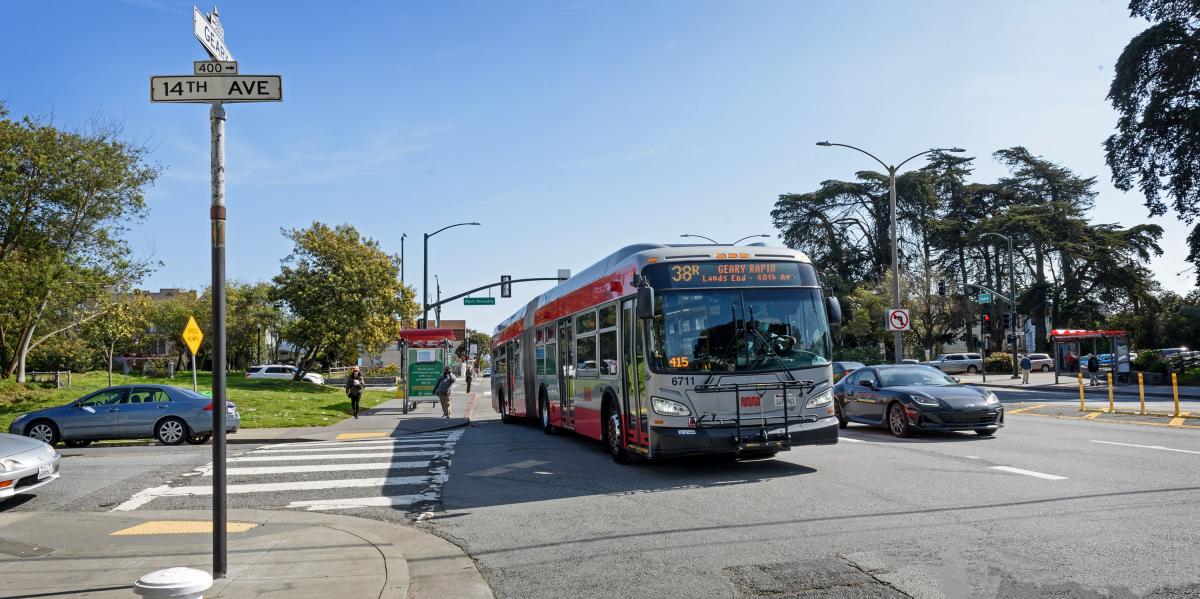 Eastbound 38R Geary from Park Presidio