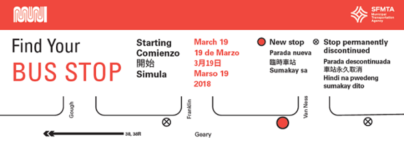 Bus stop changes on Geary at Van Ness-Franklin